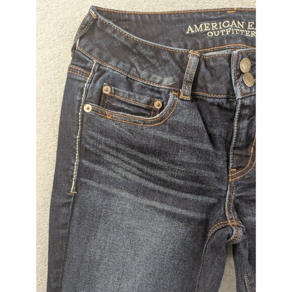 American Eagle Jeans Womens Size 4 Blue Aritst Curvy Flare Embroidered Whiskers - Picture 2 of 16